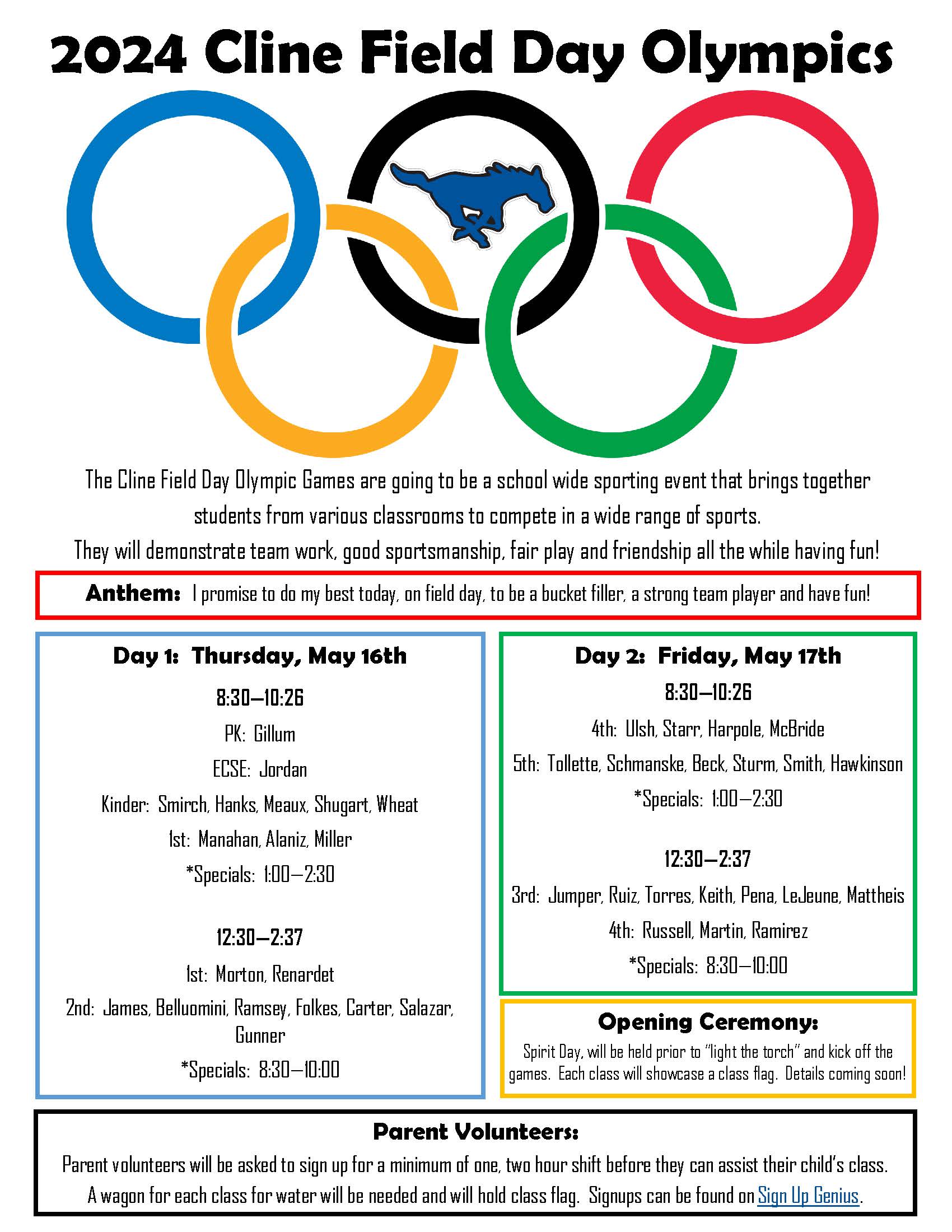 Cline Olympics - Teacher & Parent Info Sheet